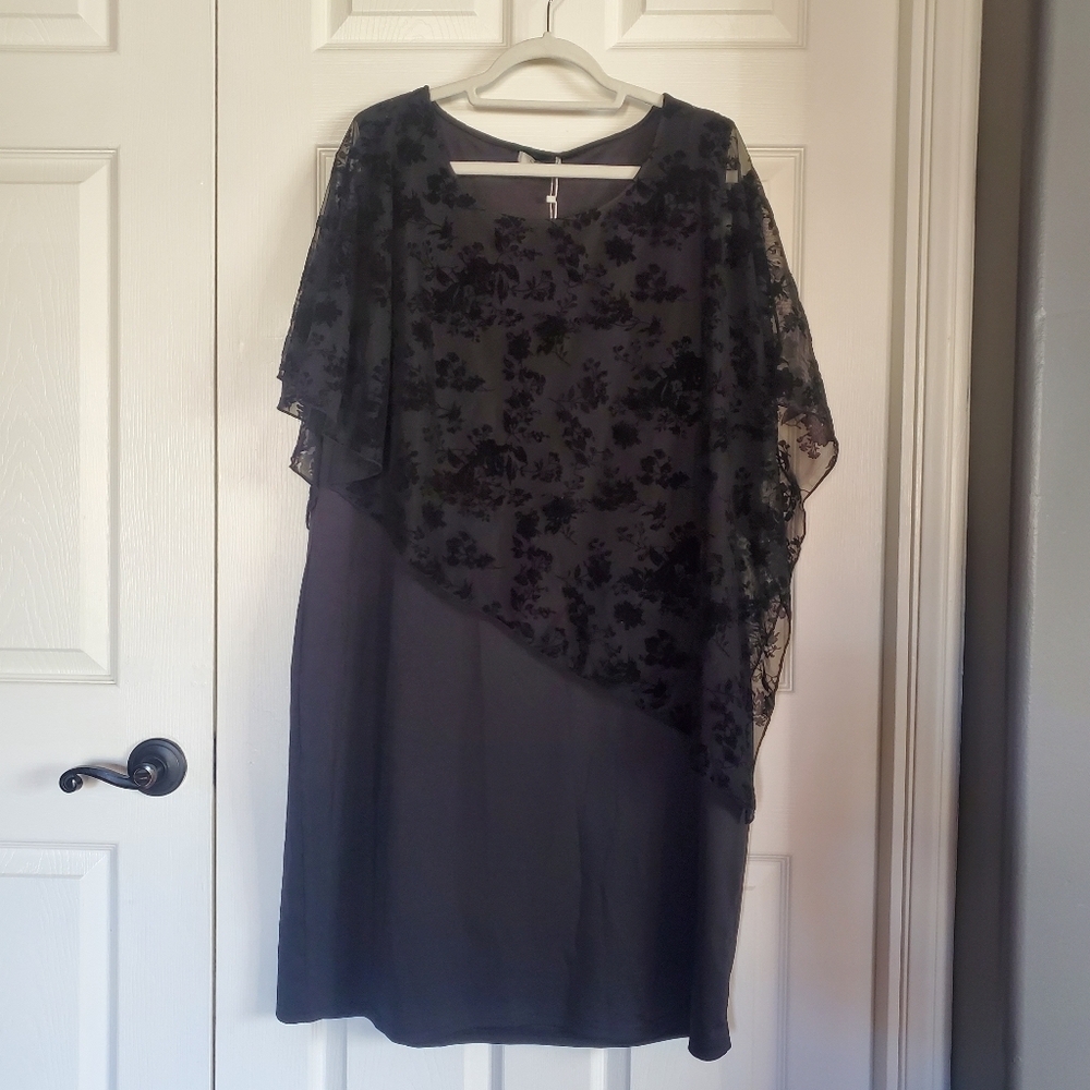 SeSe‎ Code Mesh Cape Overlay Bodycon Knee Length Pencil Black Dress Pullover 3XL
